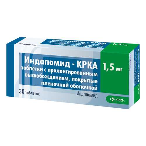 Индапамид-КРКА таблетки пролонг.п.п.о.1,5 мг №30 в Аптека 36,6