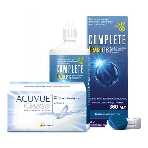 Контактные линзы Acuvue Oasys 24 линзы R 8.4 -1.00 + Раствор Complete RevitaLens 360 мл в Аптека 36,6