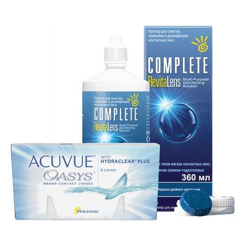 Контактные линзы Acuvue Oasys 6 линз R 8.4 -1.00 + Раствор Complete RevitaLens 360 мл в Аптека 36,6